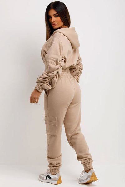 Tracksuit With Ruched Sleeves Beige