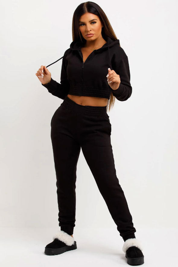 Black Tracksuit With Zip Front Cropped