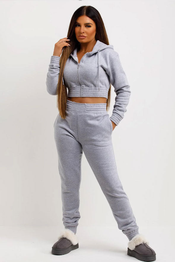 Tracksuit With Zip Front Cropped Grey