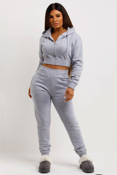 Tracksuit With Zip Front Cropped Grey