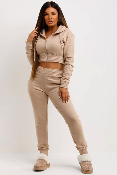 Tracksuit With Zip Front Cropped Beige