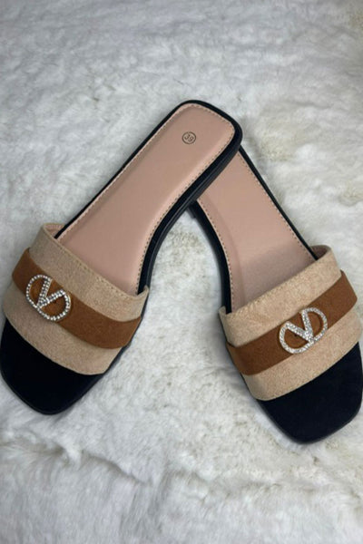 V Link Open Toe Sliders in Stone