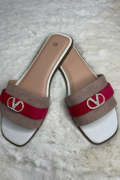 V Link Open Toe Sliders in Red