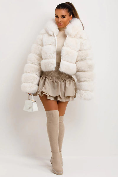 White Faux Fur Coat With Hood