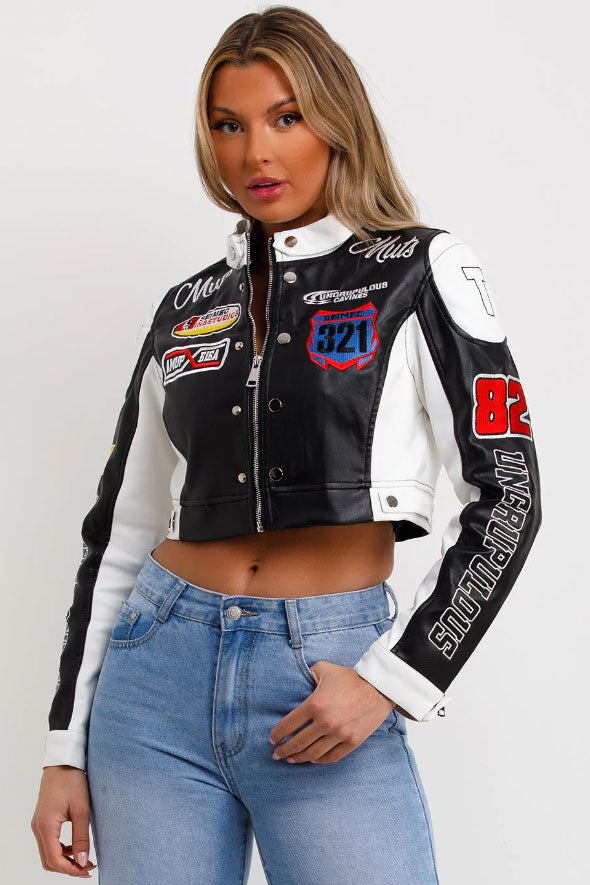 Faux Leather Racer Jacket Black