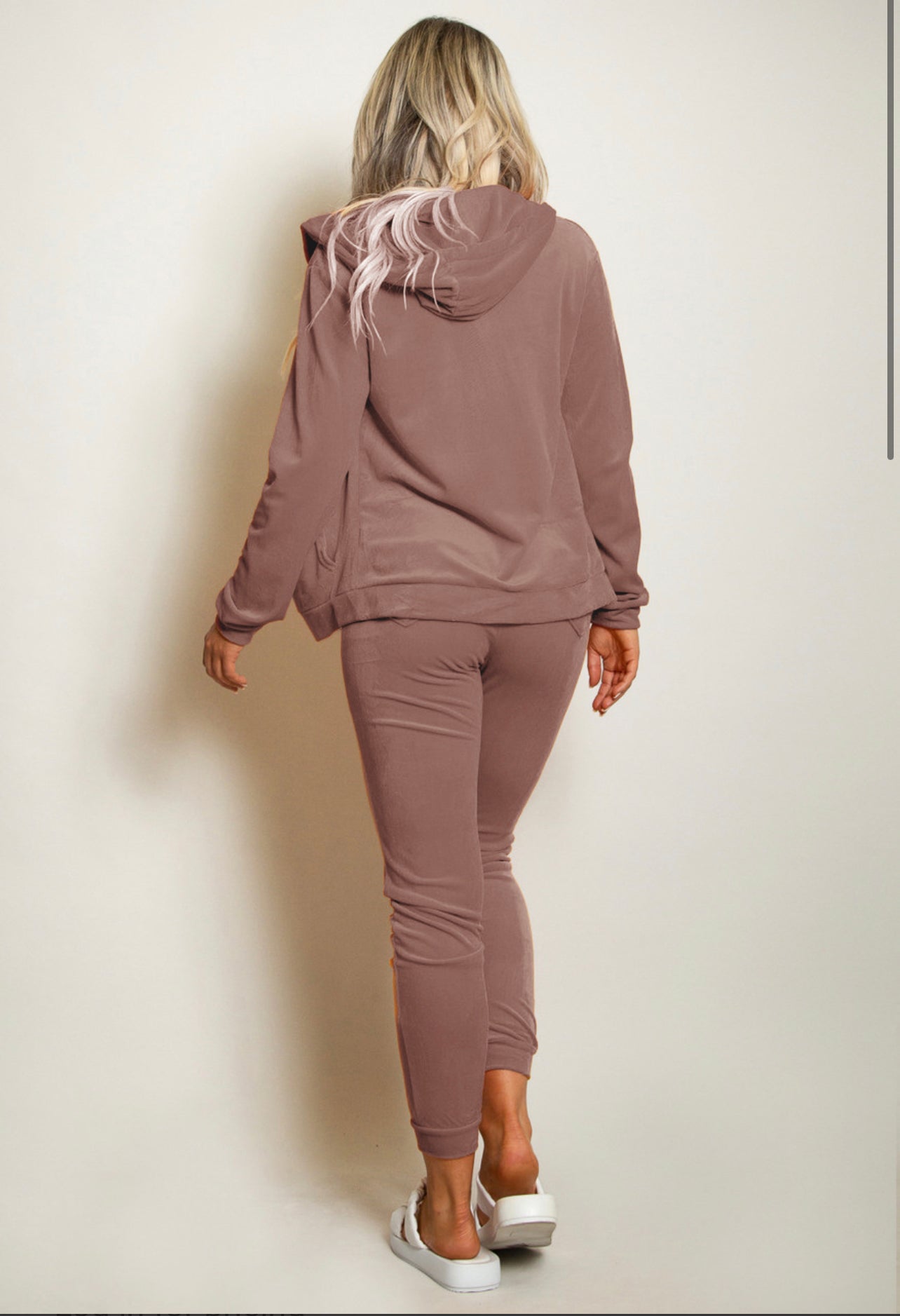 Blush velvet zip up lounge wear set