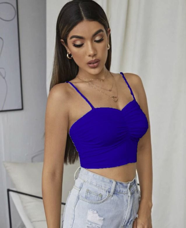 Blue thin strap ruched crop top