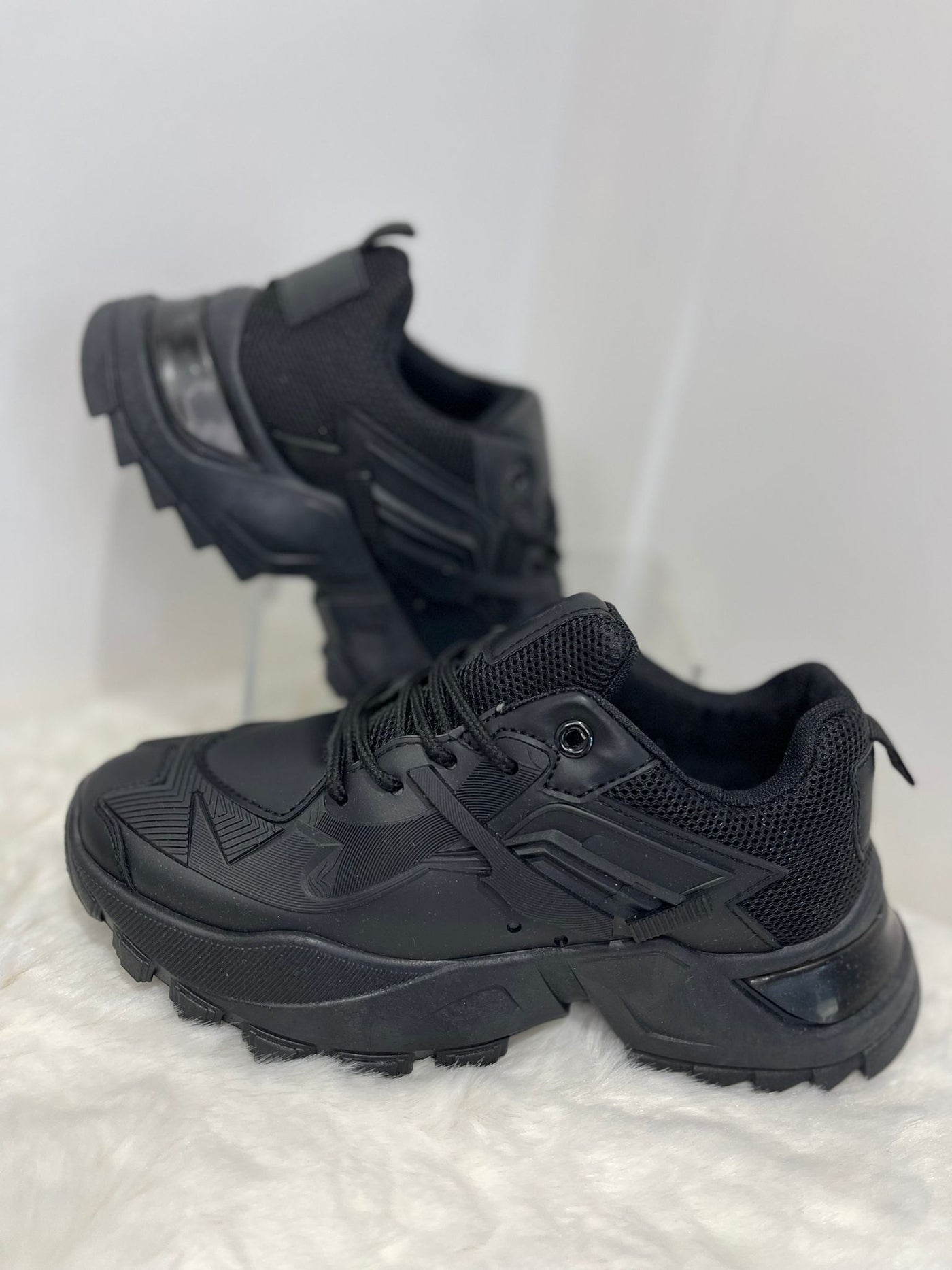 Black Multi material chunky trainer