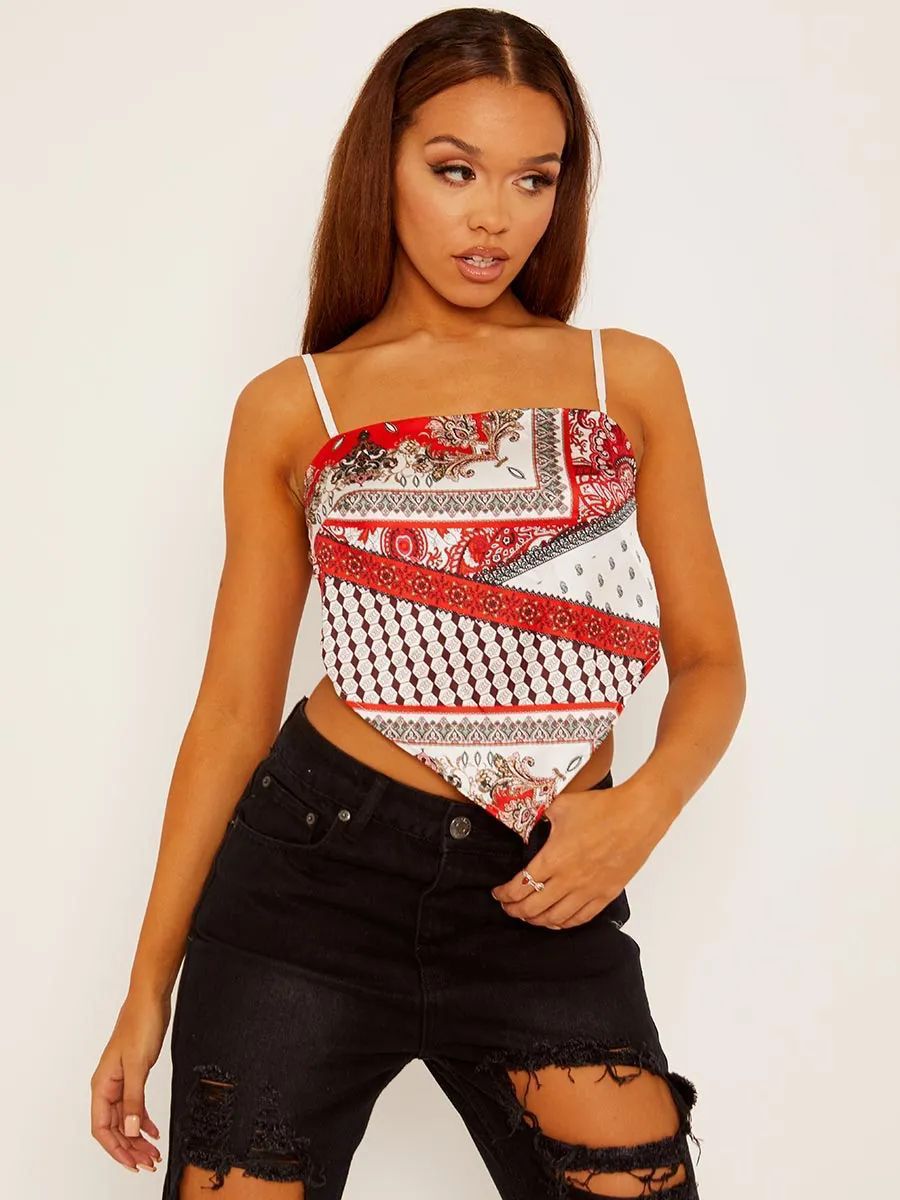 Red white scarf crop top
