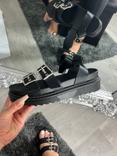 BLACK THREE BUCKLE CHUNKY SANDAL