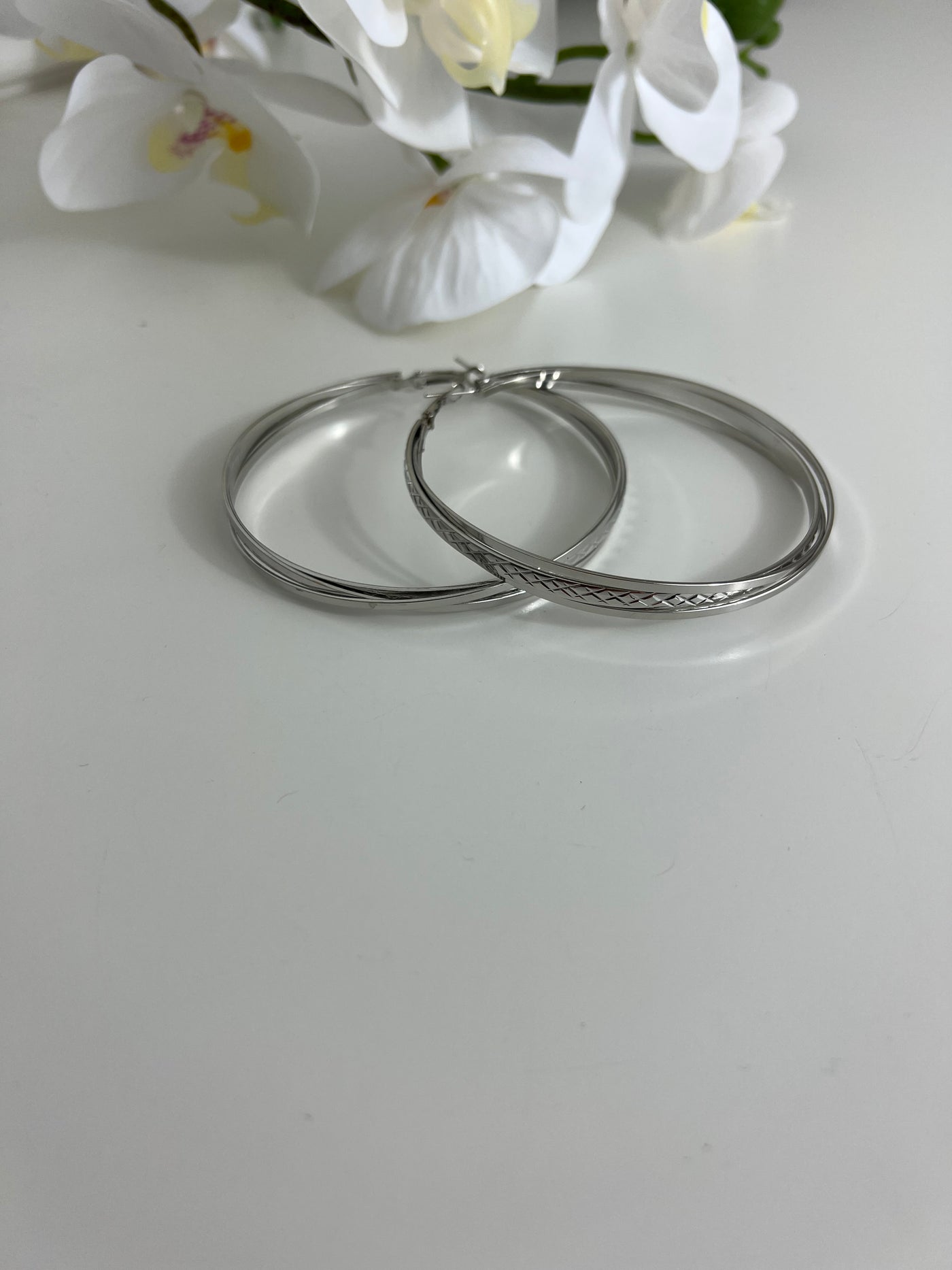 silver cross twist detail hoop earrings