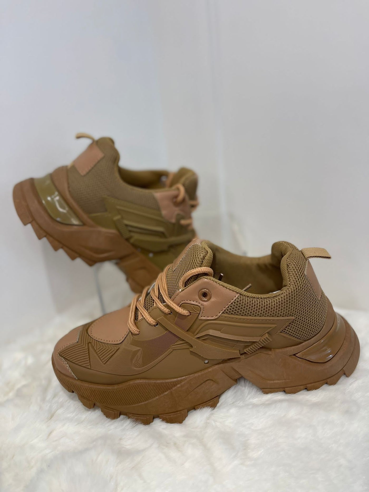 Sand Multi material chunky trainer