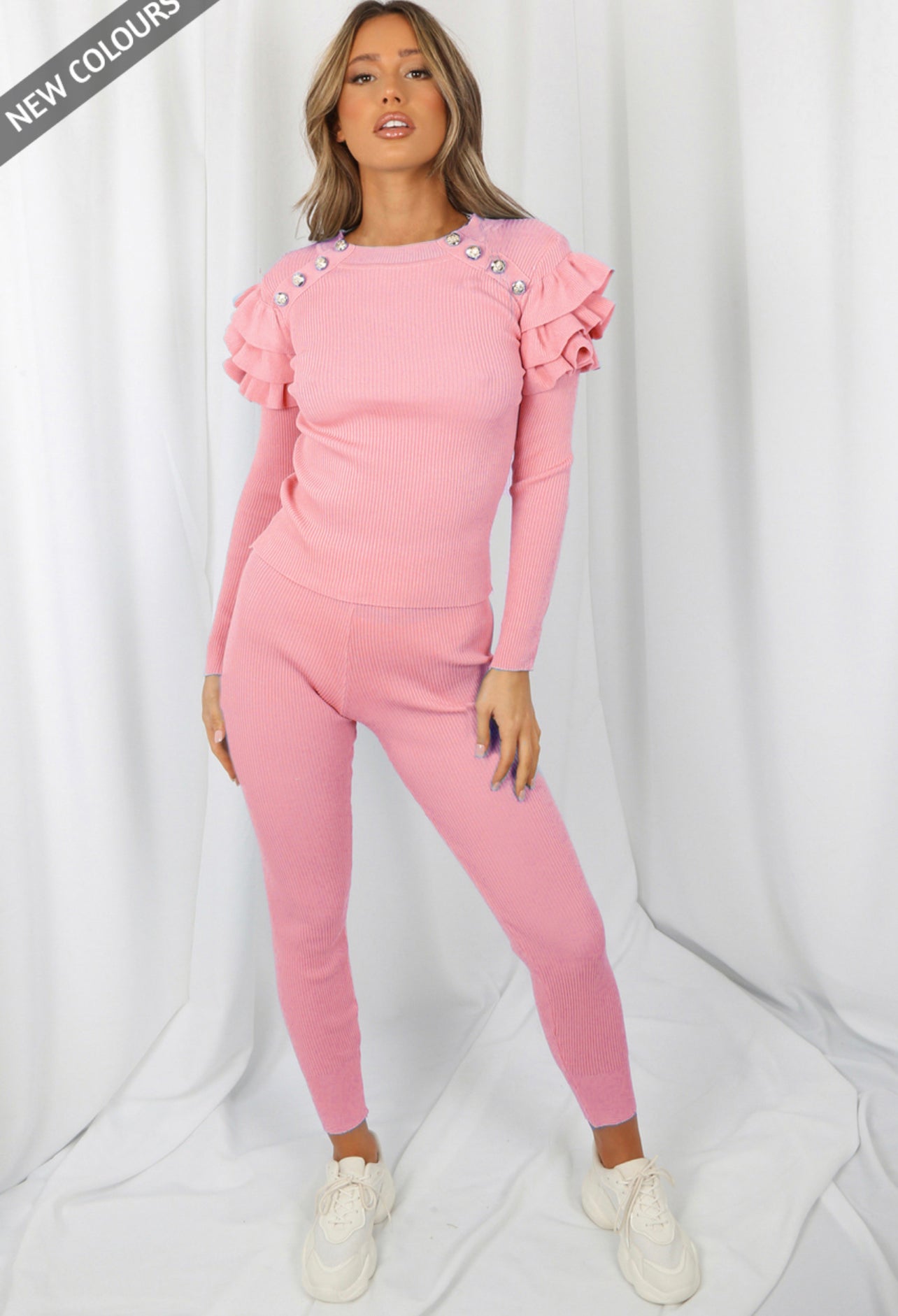 Pink frill shoulder lounge wear