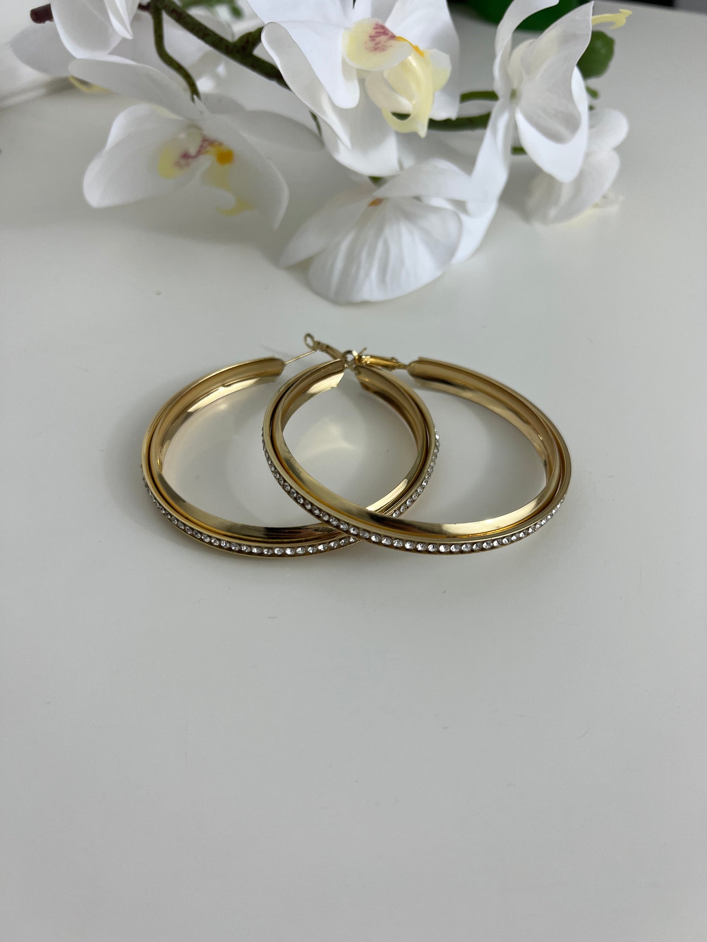 gold hoop diamond textured earrings