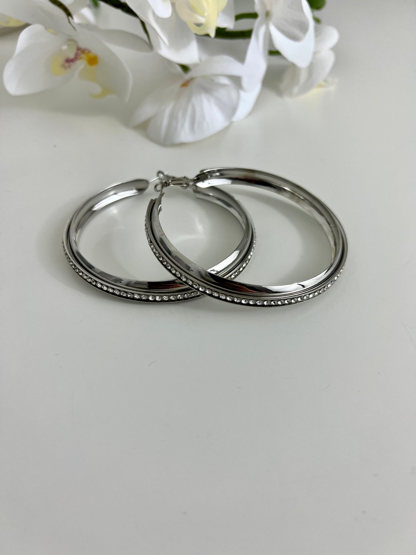 Silver diamond hoop earrings