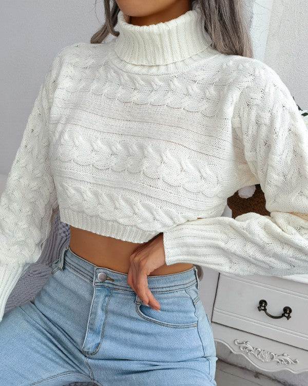 White knitted roll neck jumper
