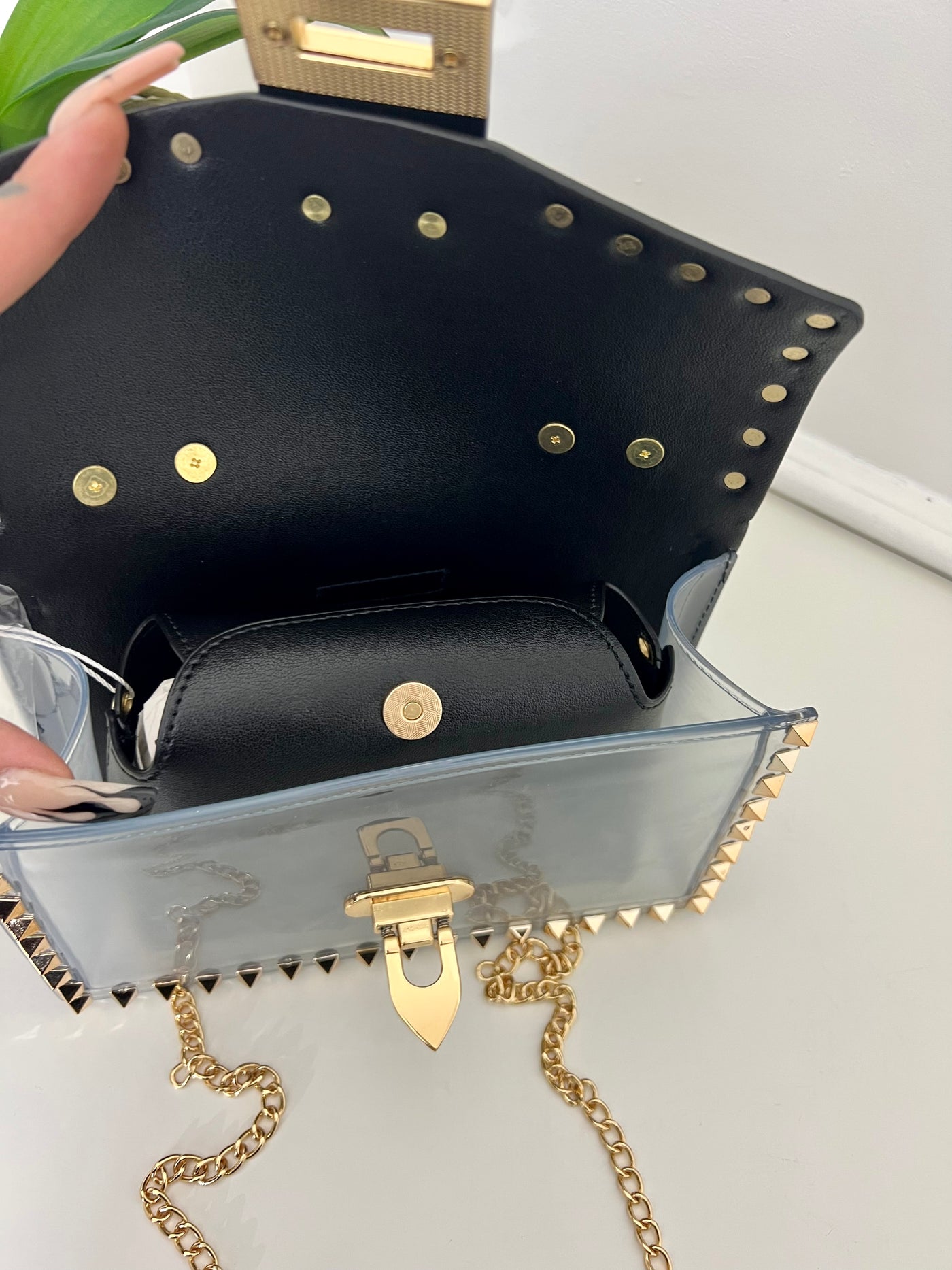 Black studded Chain bag with detachable insert
