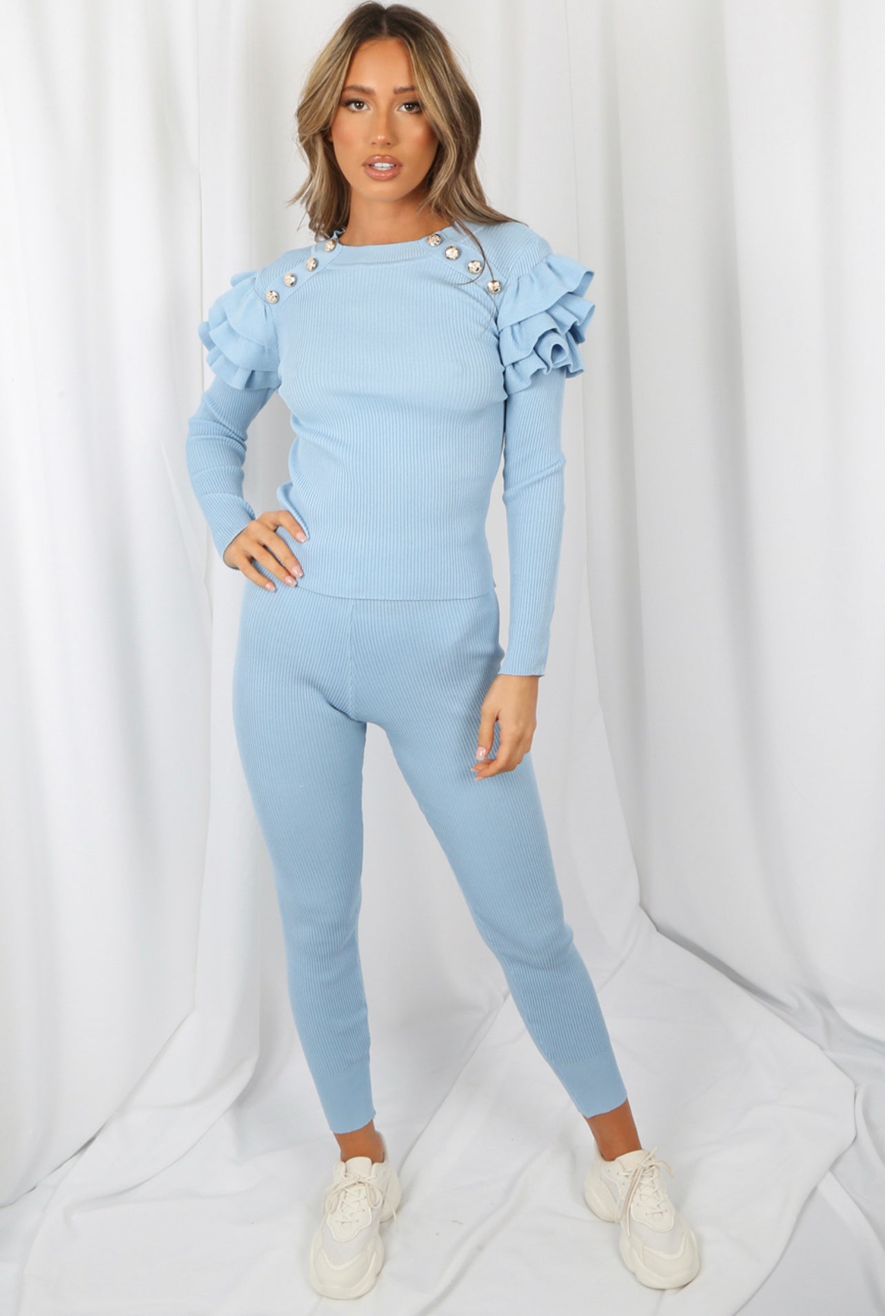 Baby Blue frill shoulder lounge wear