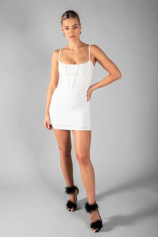 White diamante corset style dress