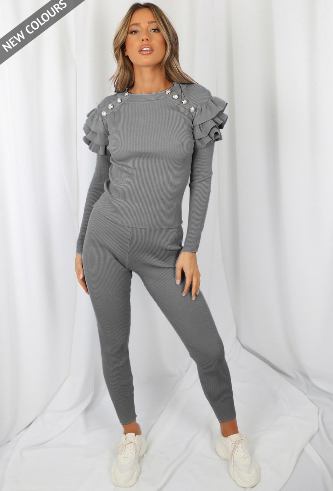 grey frill shoulder lounge wear