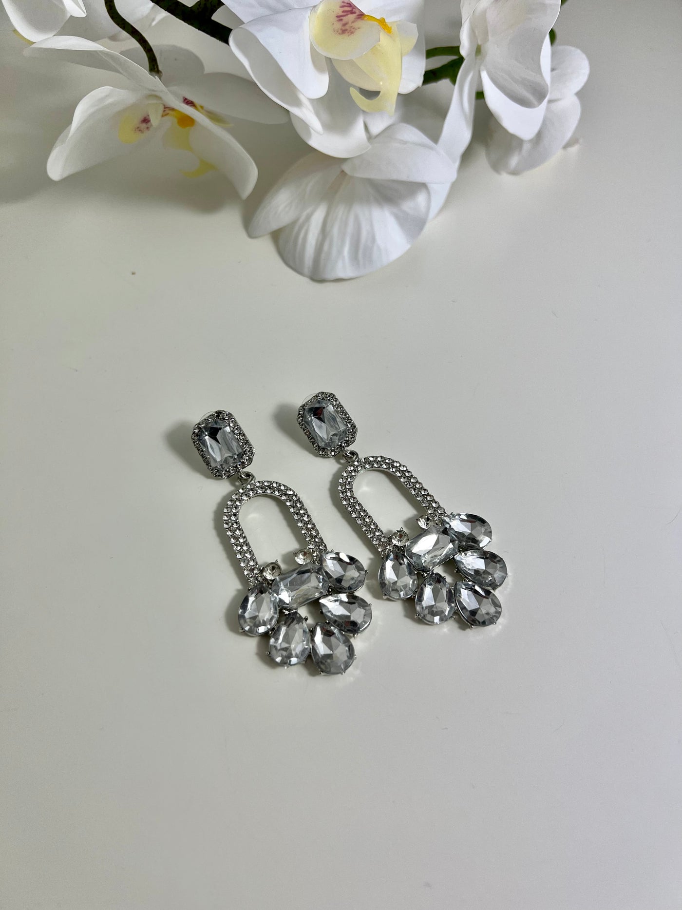 Silver chunky cut diamond earring