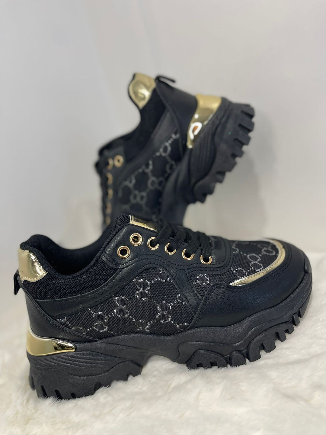 womens black gold trainers