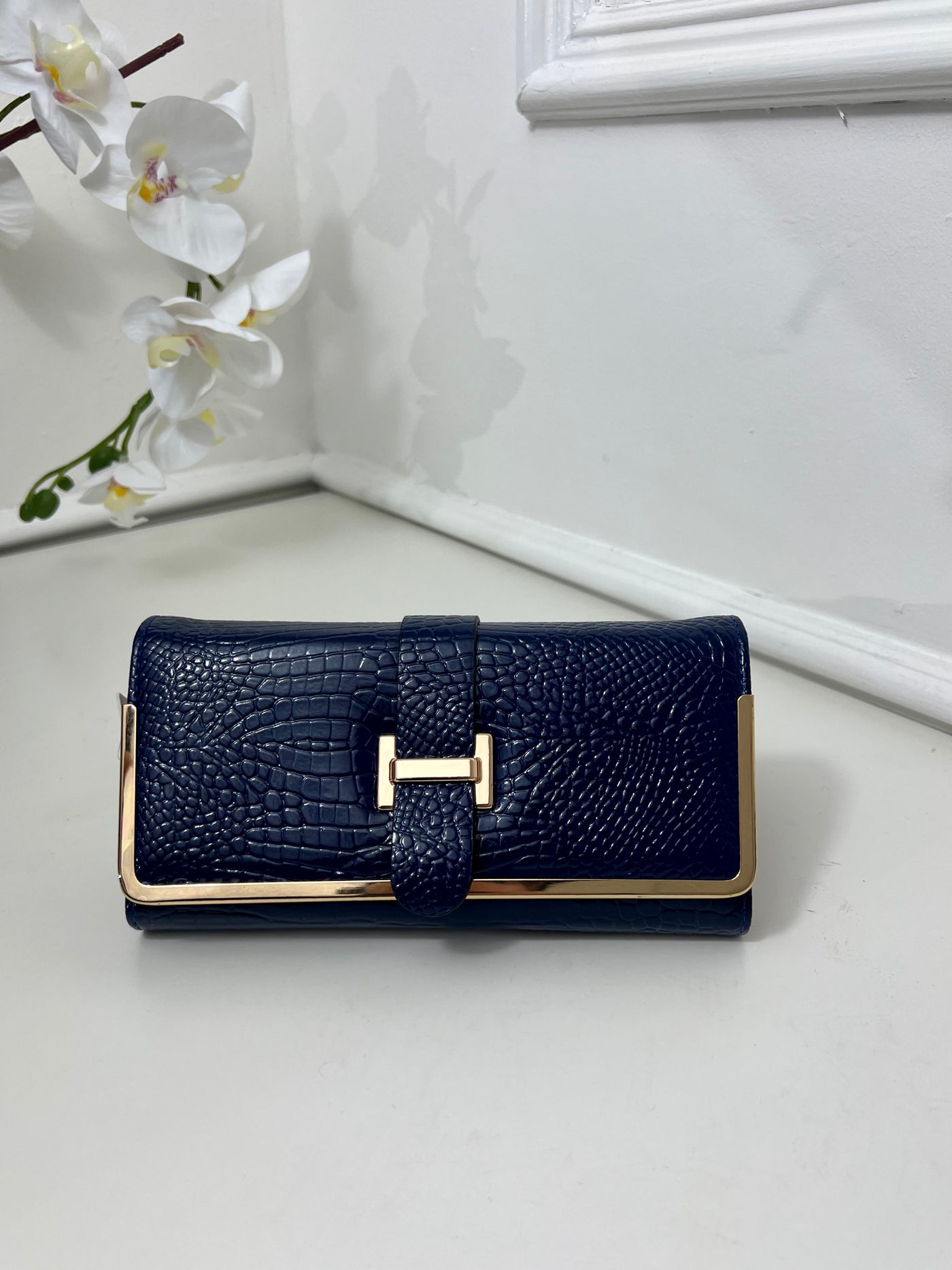 Navy H buckle inspired purse