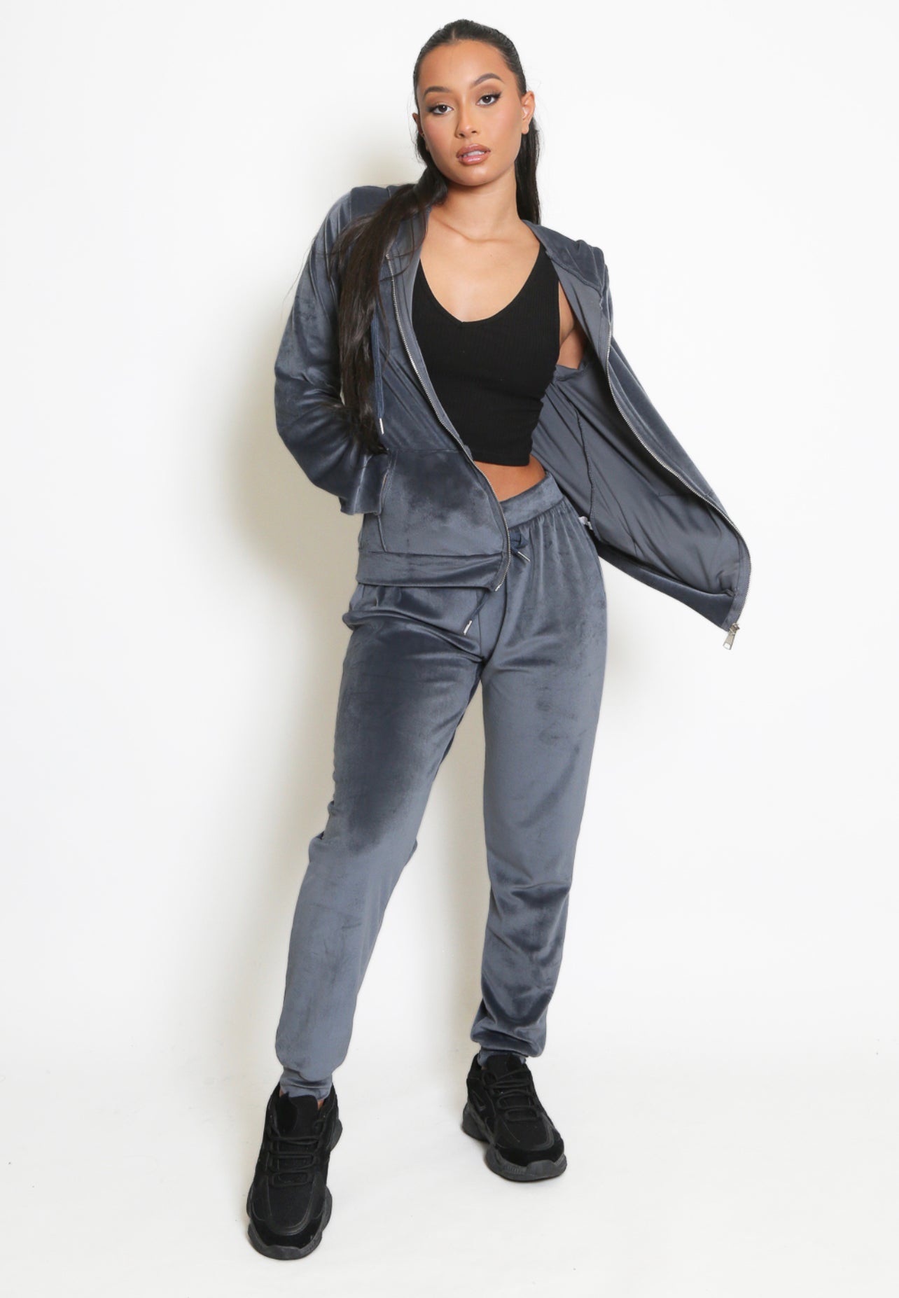 STEEL velvet zip up lounge wear set