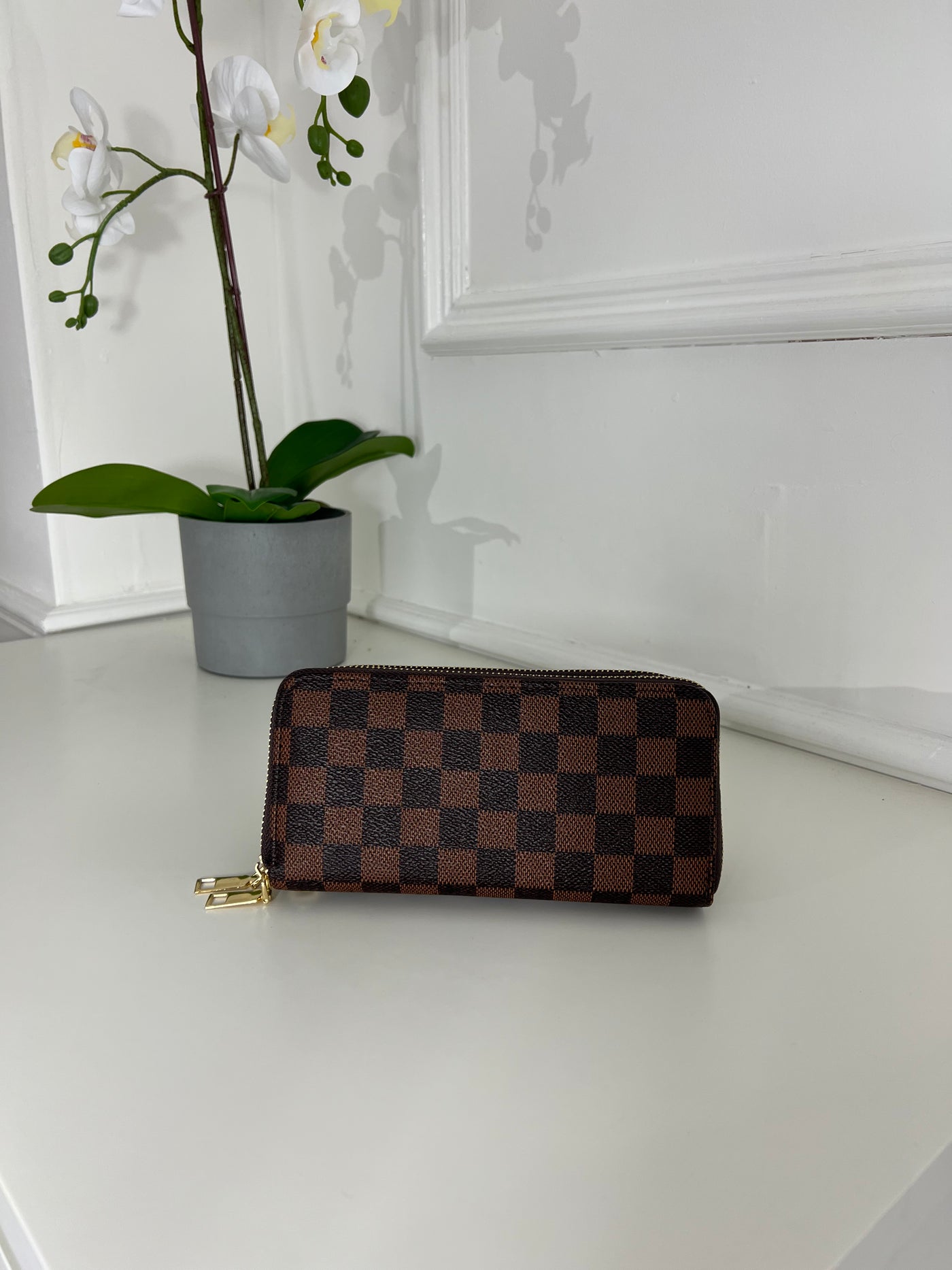 Brown square pattern purse