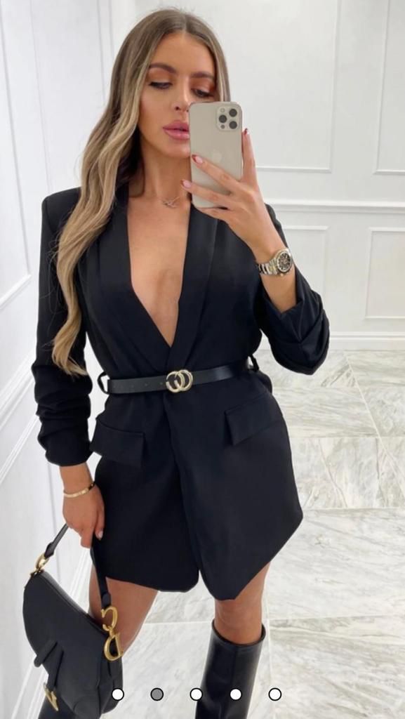 Black over size blazer dress with belt