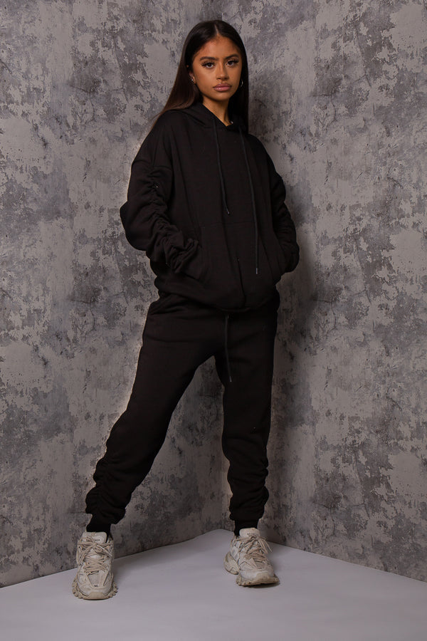 Black ruched oversize tracksuit set