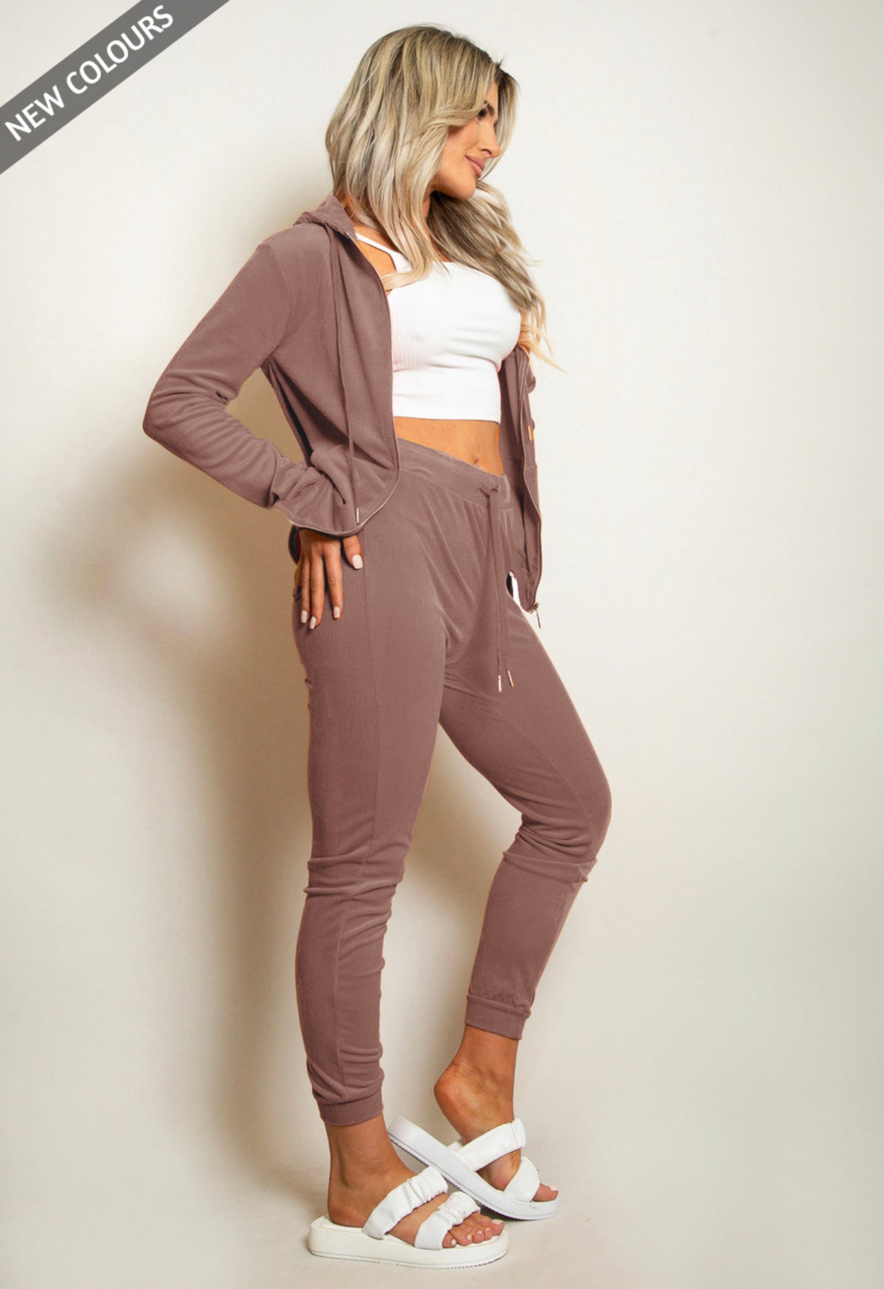 Blush velvet zip up lounge wear set