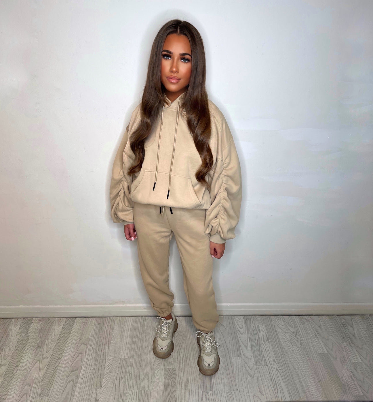 Sand ruched oversize tracksuit set