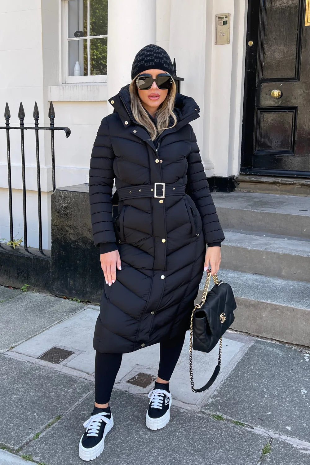 BLACK PADDED HOODED COAT