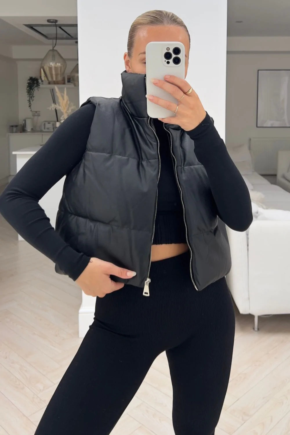 Black PU Cropped Gilet