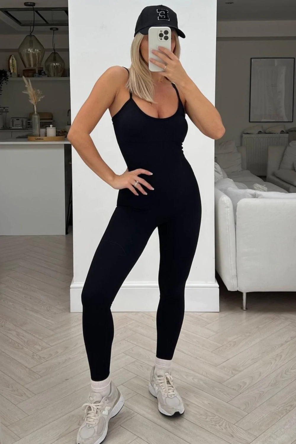 Black bodycon thin stap jumpsuit