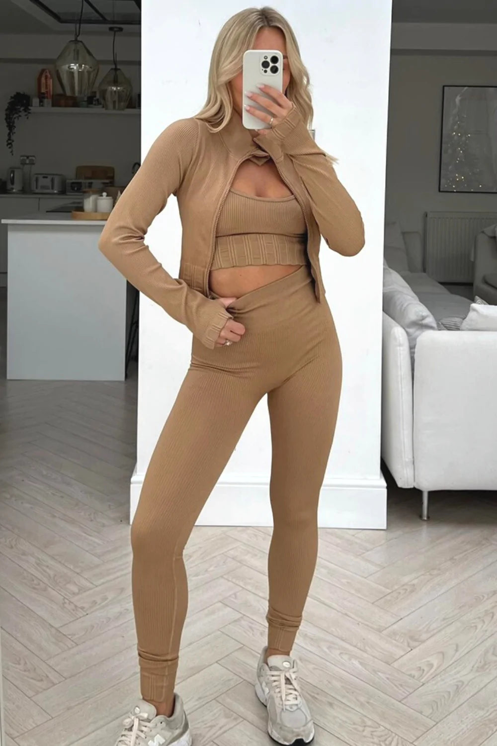 BEIGE 3 PIECE ACTIVEWEAR SET