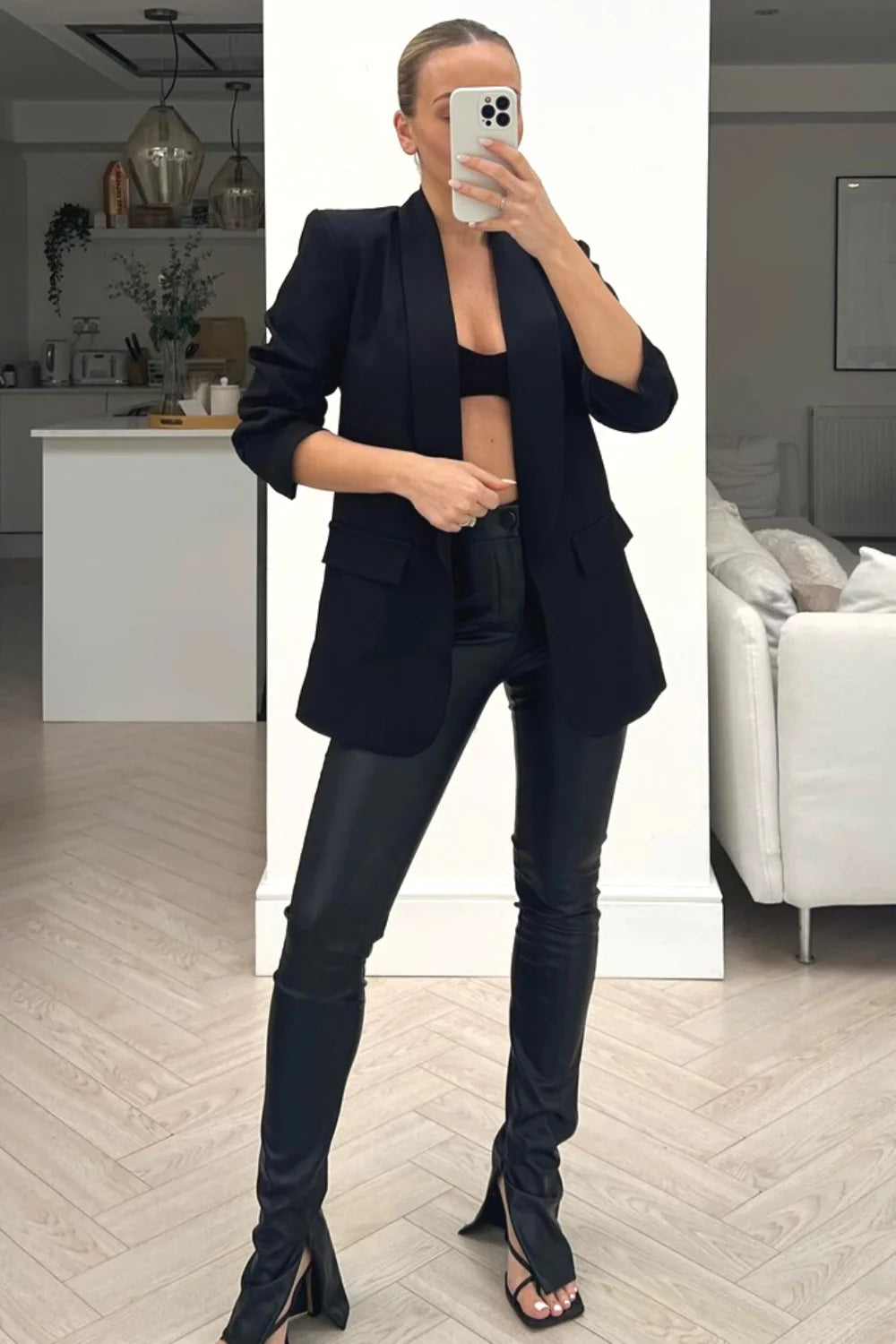 Black ruched arm blazer