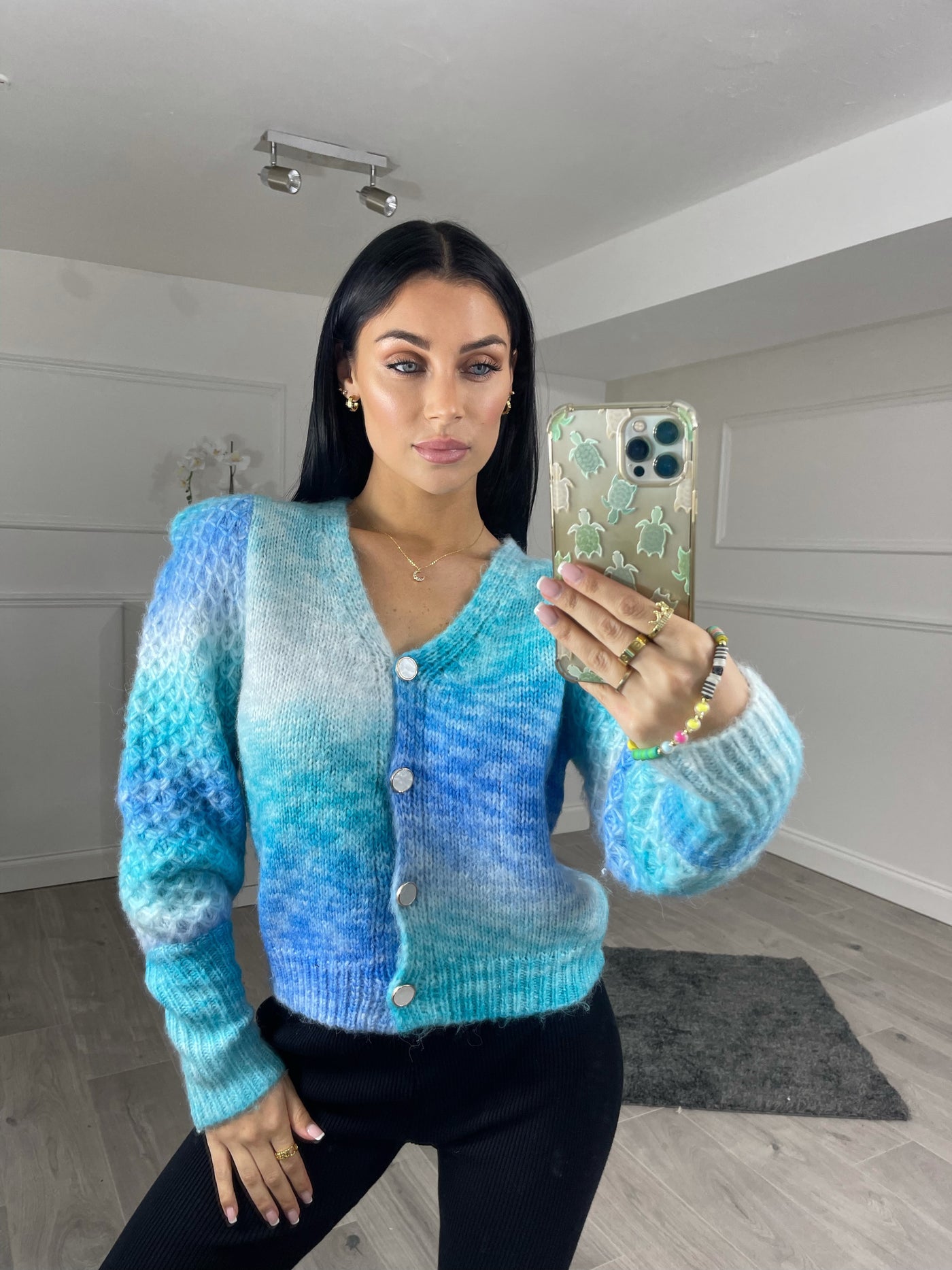 Blue marble knitted cropped cardigan