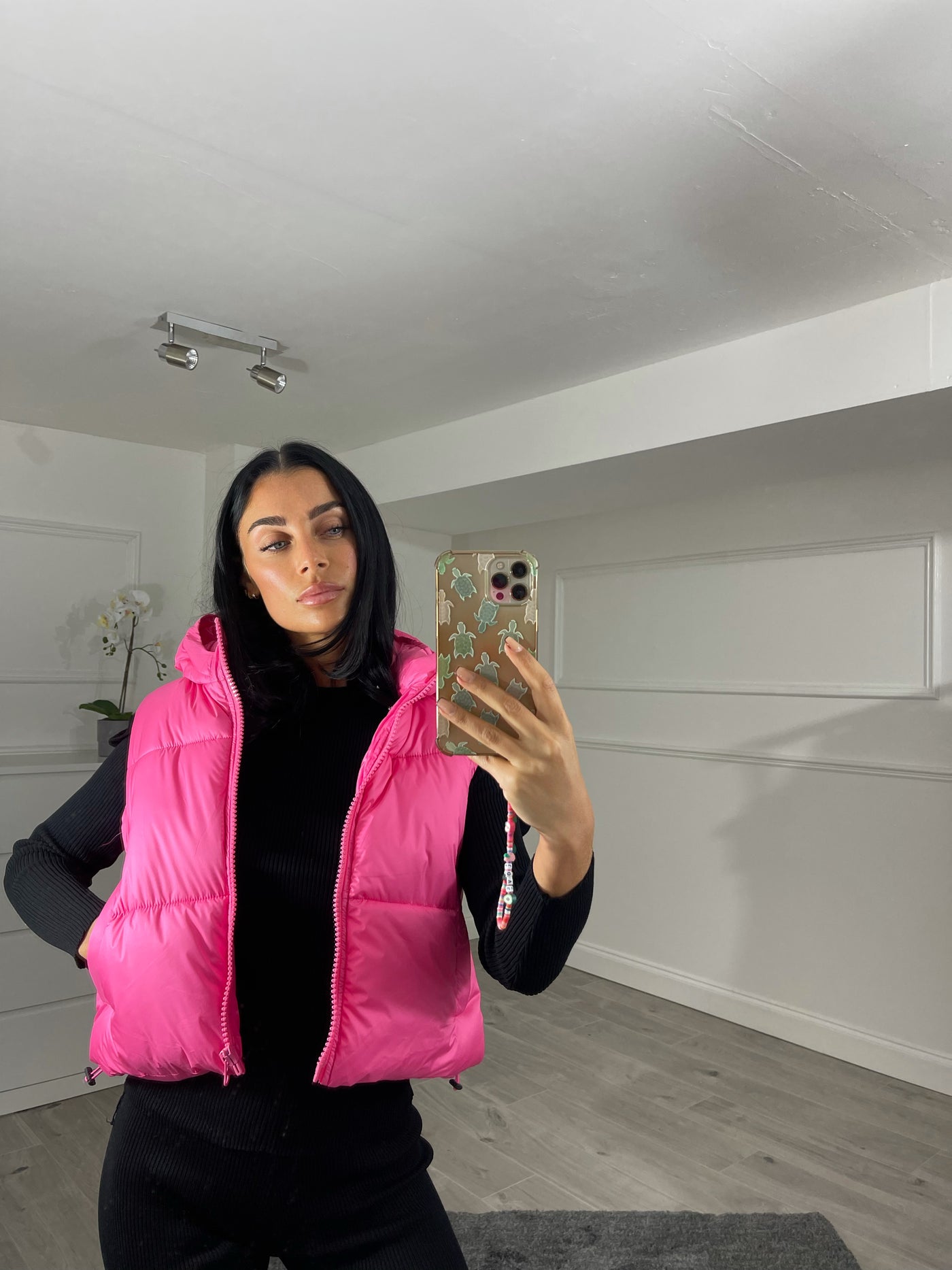 Pink cropped hooded gilet