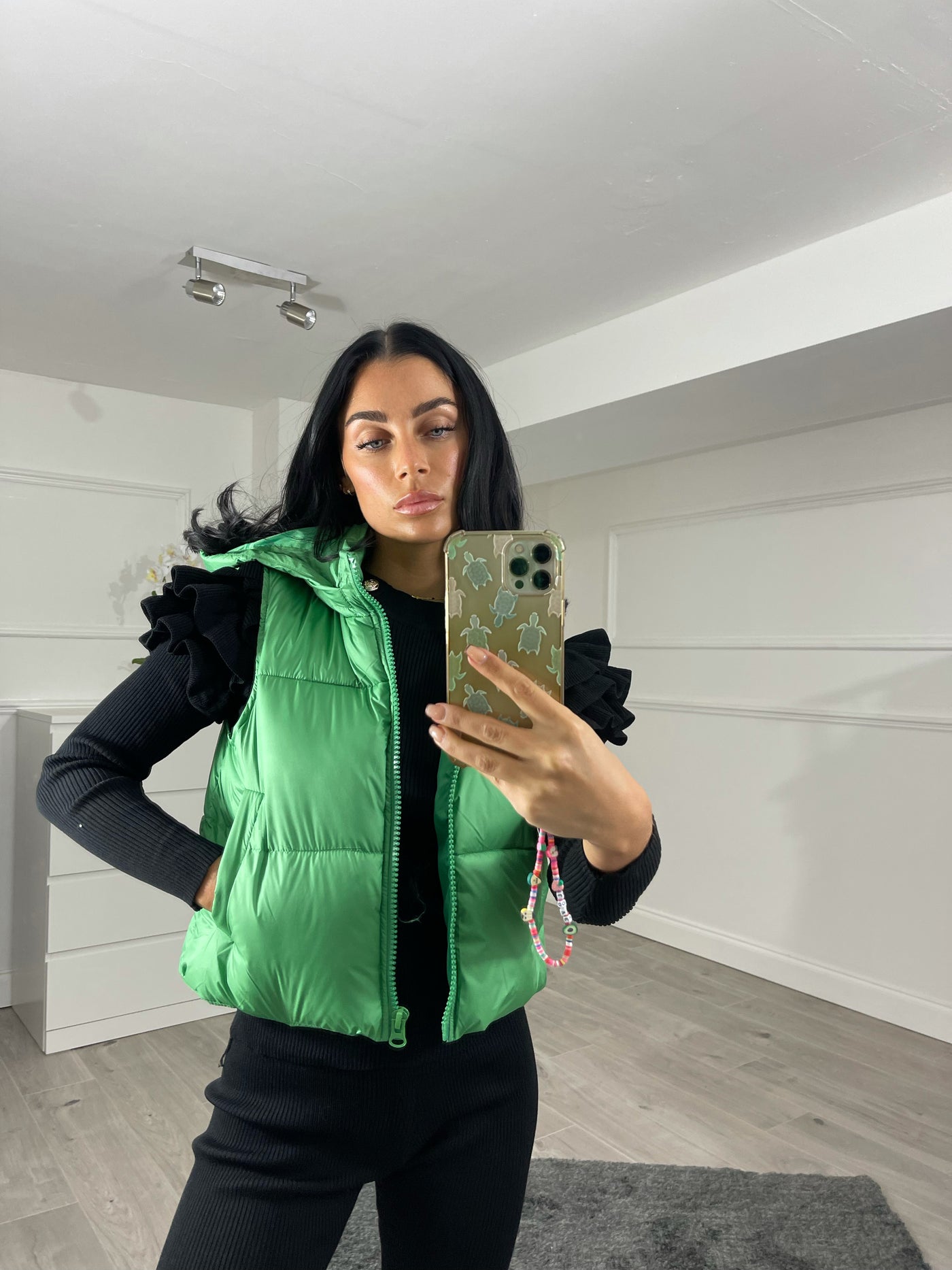Green cropped hooded gilet