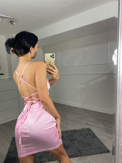 baby pink silky backless dress