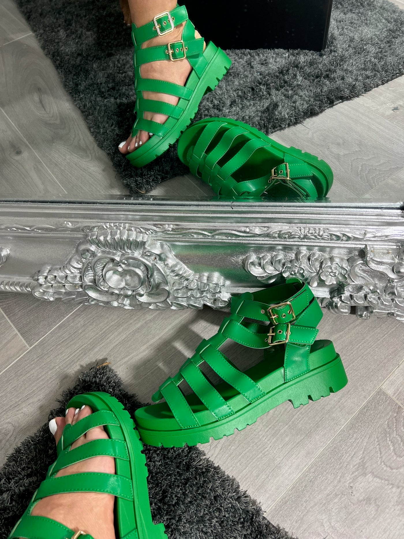 Green CHUNKY ADJUSTABLE STRAP gladiator SANDAL