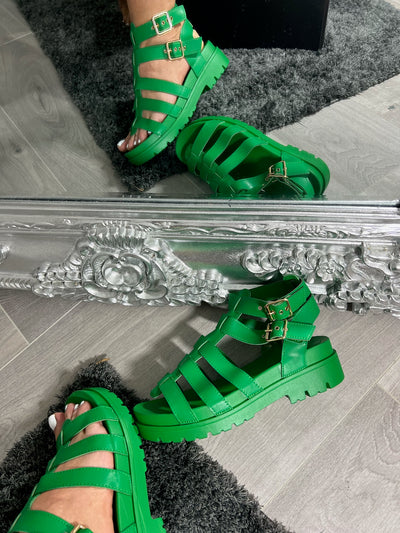 Green CHUNKY ADJUSTABLE STRAP gladiator SANDAL