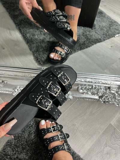 Black three adjustable buckle slides