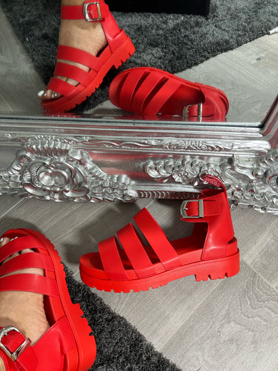 RED CHUNKY ADJUSTABLE STRAP SANDAL