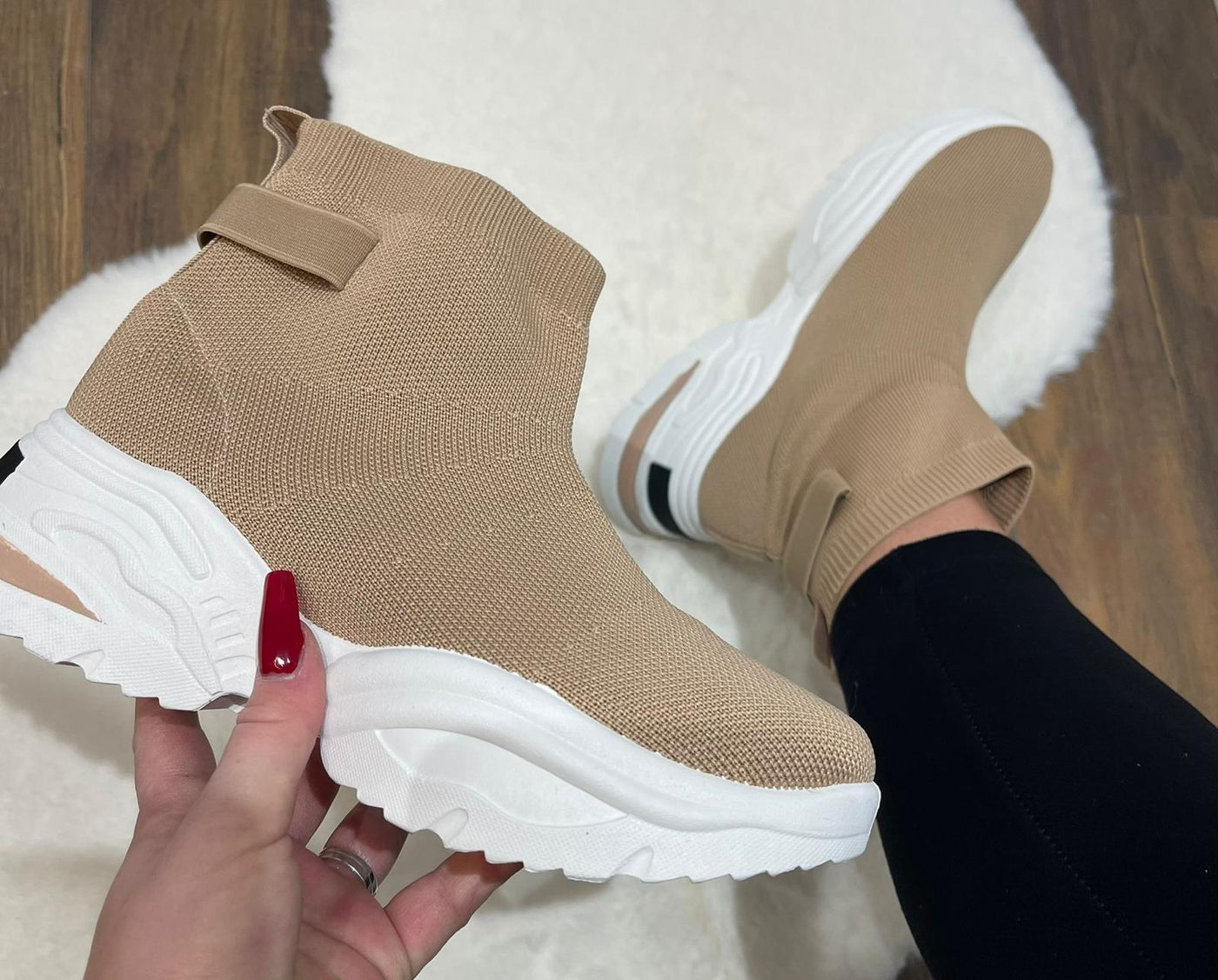 Sand/white chunky sock trainer