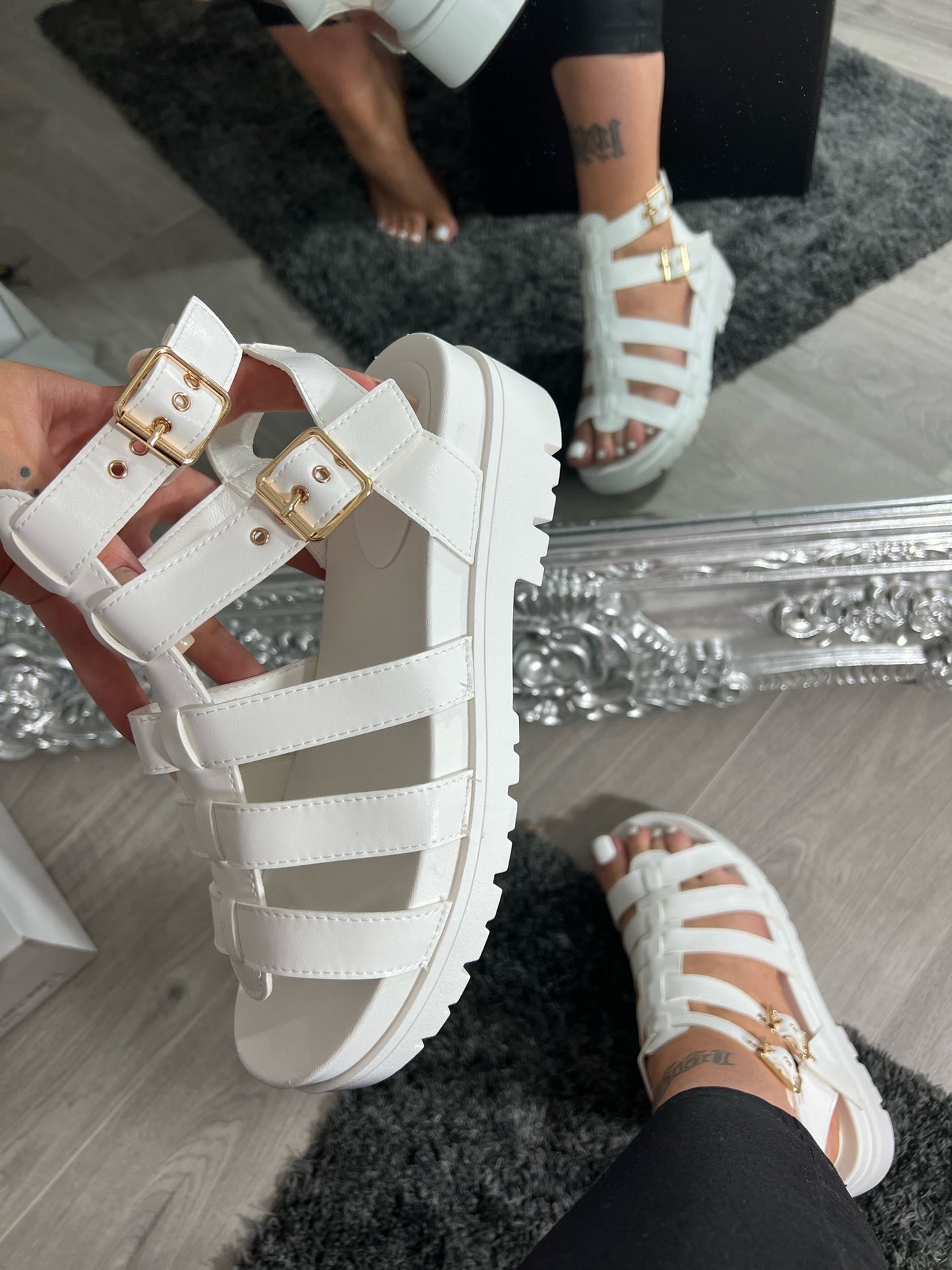 white CHUNKY ADJUSTABLE STRAP gladiator SANDAL