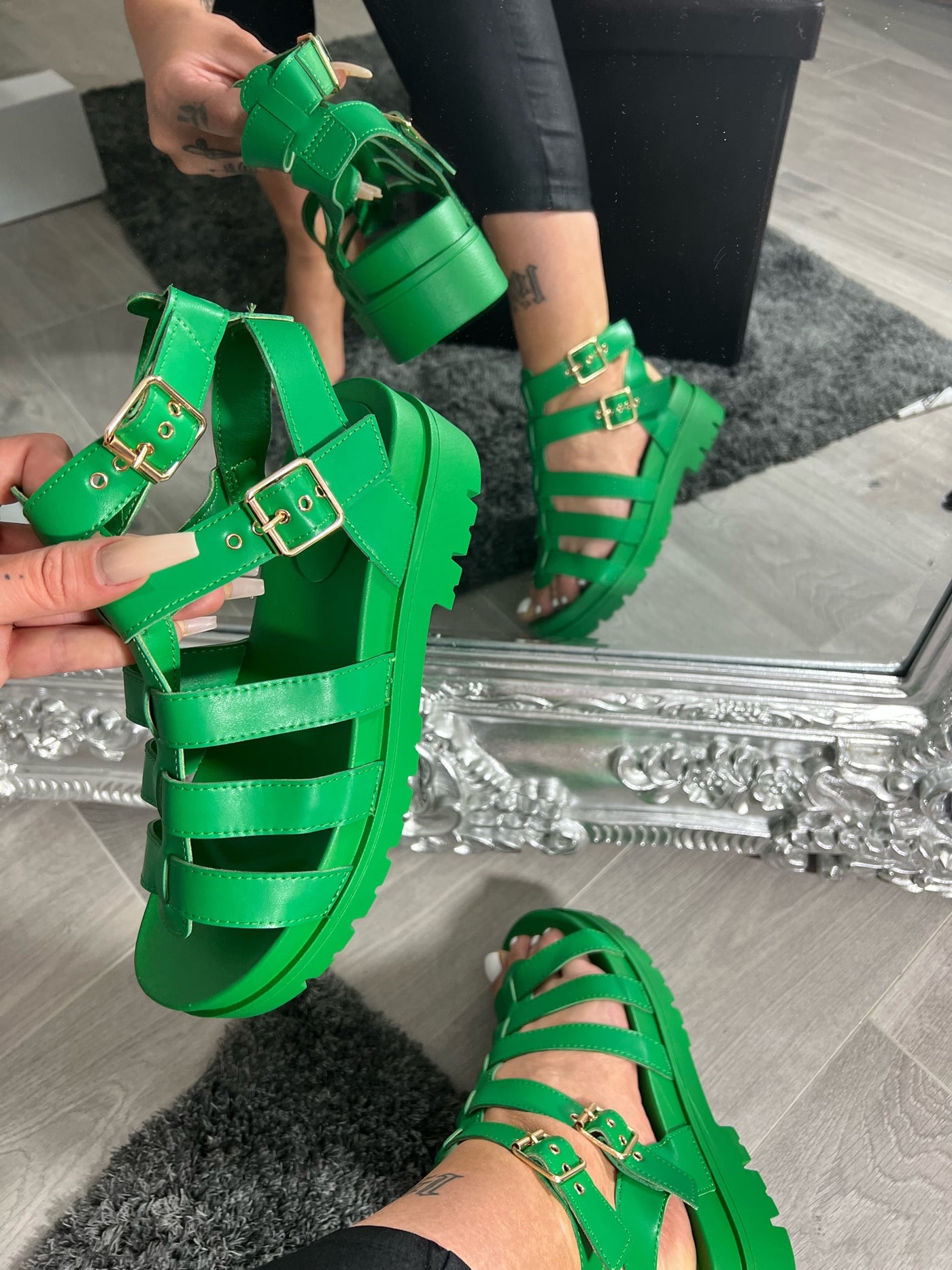 Green CHUNKY ADJUSTABLE STRAP gladiator SANDAL